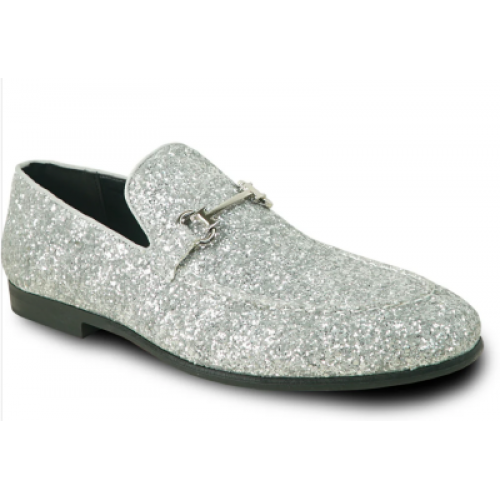 Silver Sparkle Slip-on Tuxedo Shoes